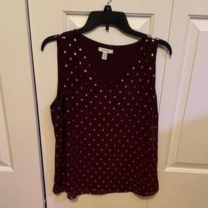New York & Company Burgundy Sleeveless Blouse with Dots